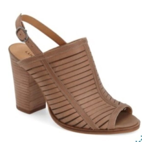 Lucky Brand Lialor Tan Cutout Slingback Sandals Size 10 4.25" Block Heel - Picture 3 of 9